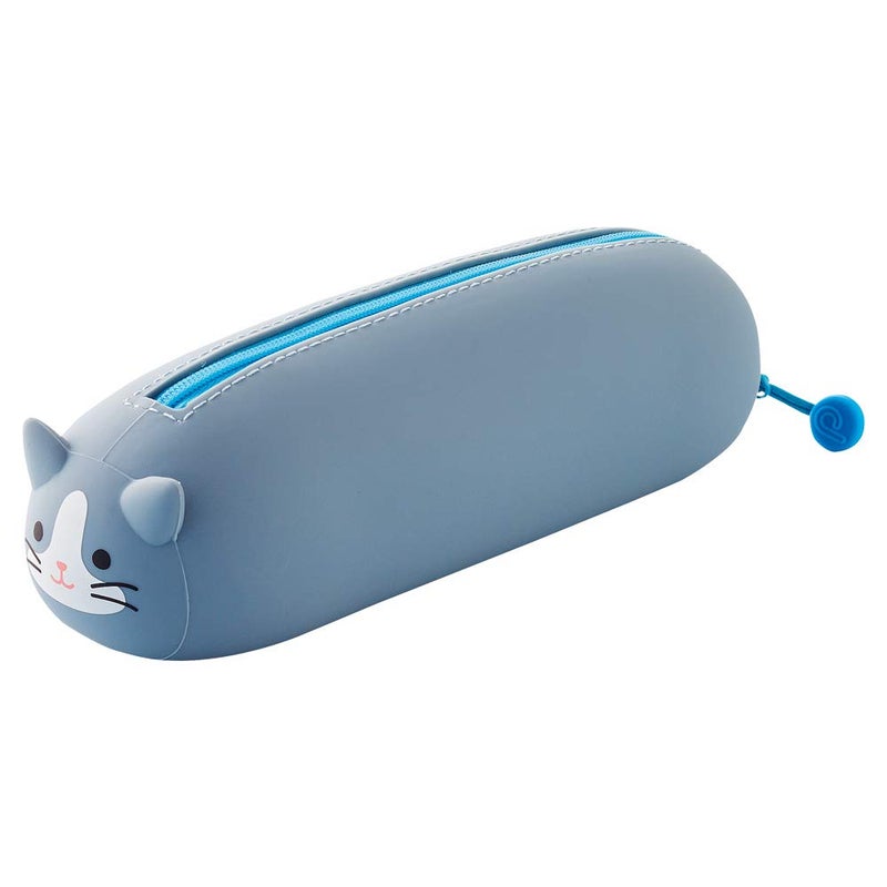 LIHIT LAB PuniLabo Zipper Pen Case/Pouch, Horizontal, 2.5" x 7.9", Gray Cat (A7781-4) - Image 1